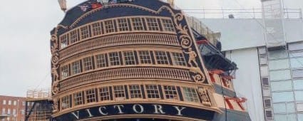 Stern view of HMS Victory at Portsmouth Historic Dockyard
