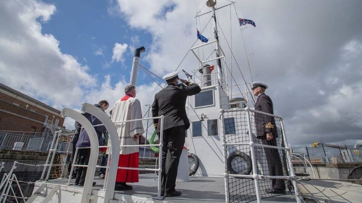 The service onboard HMS M.33 from last year’s Anzac Day